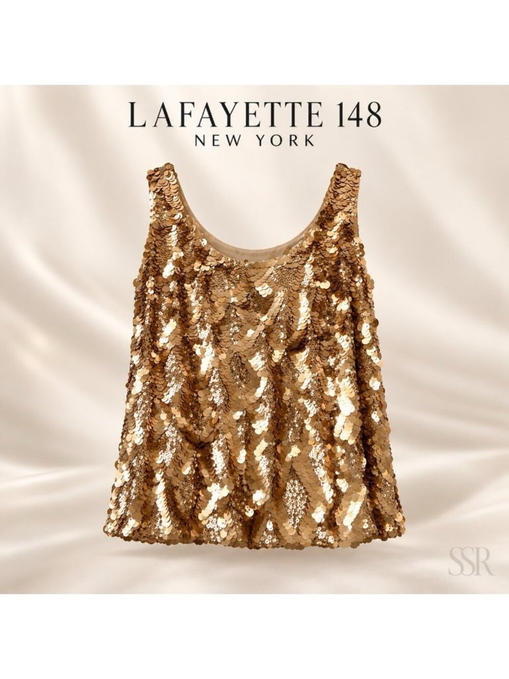 Lafayette 148 New York Silk Sequin Paillette Top Blouse Gold Size 18 Plus